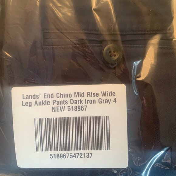 NWT LANDS' END CHINO MID RISE WIDE LEG ANKLE PANTS DARK IRON GRAY 4 - Picture 4 of 5